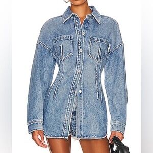 Alexander Wang drop shoulder jacket/shirt in Medium Marbled Indigo denim, size 0